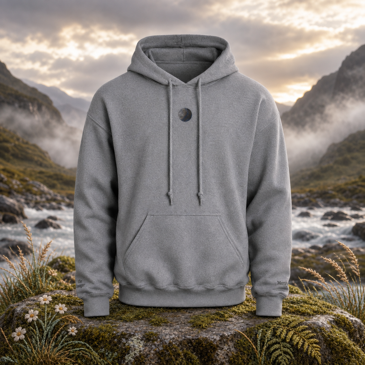 ☿ Mercury – The Messenger — original product design in a realistic scene with embroidered environmental details.