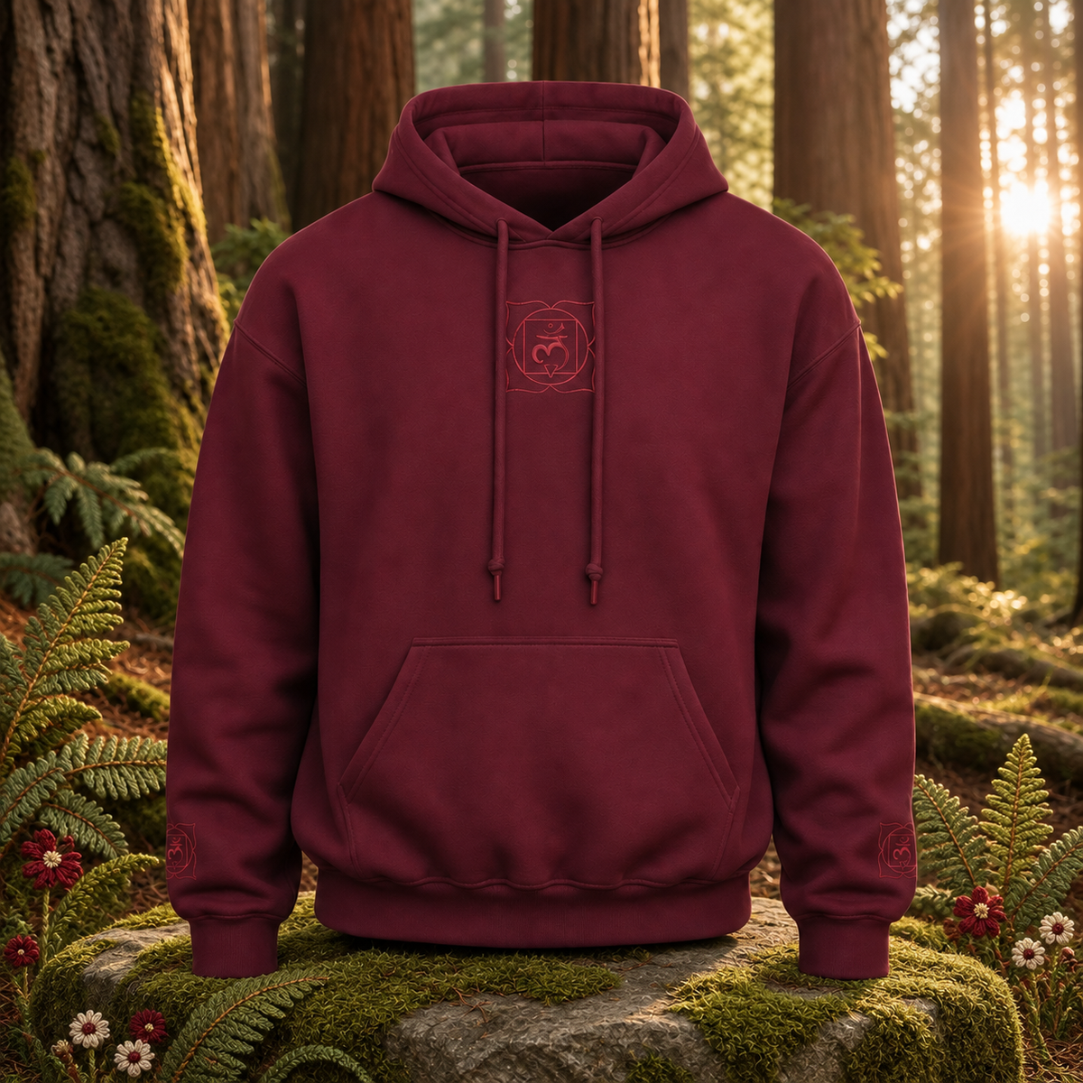 Root Chakra (Muladhara) — original product design in a realistic scene with embroidered environmental details.