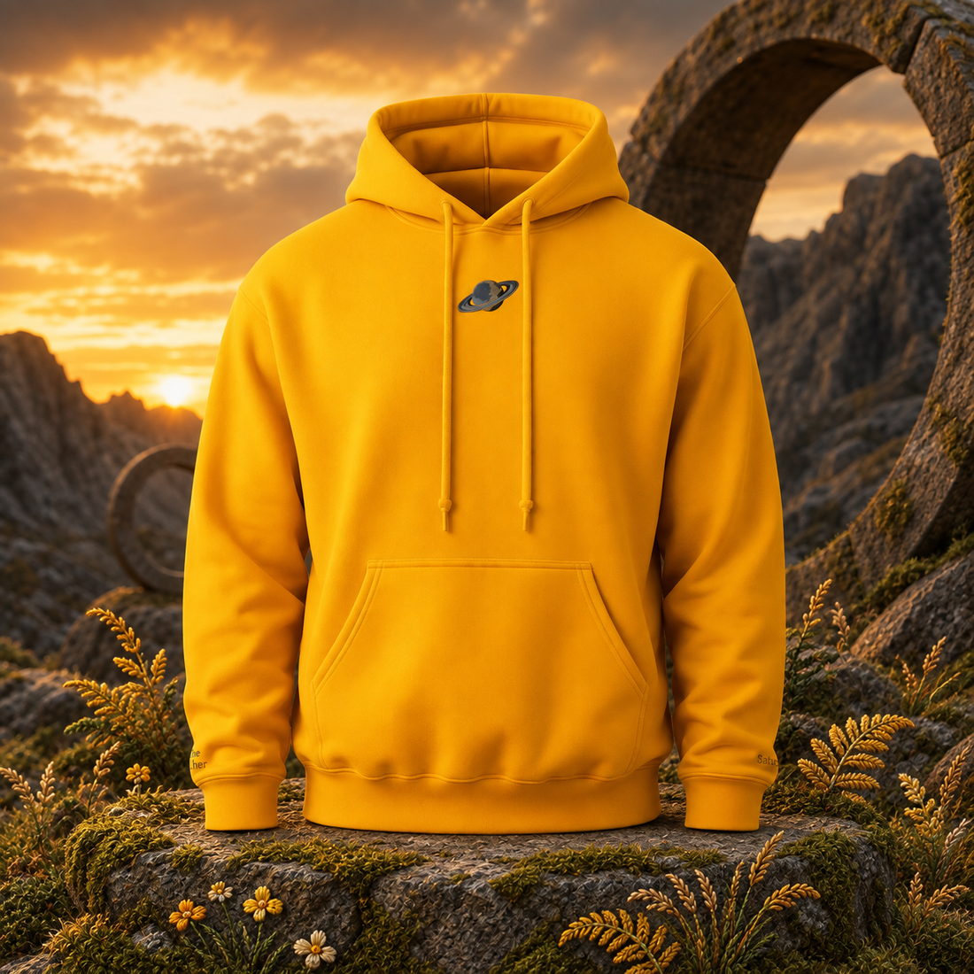 โ Saturn โ The Teacher โ original product design in a realistic scene with embroidered environmental details.