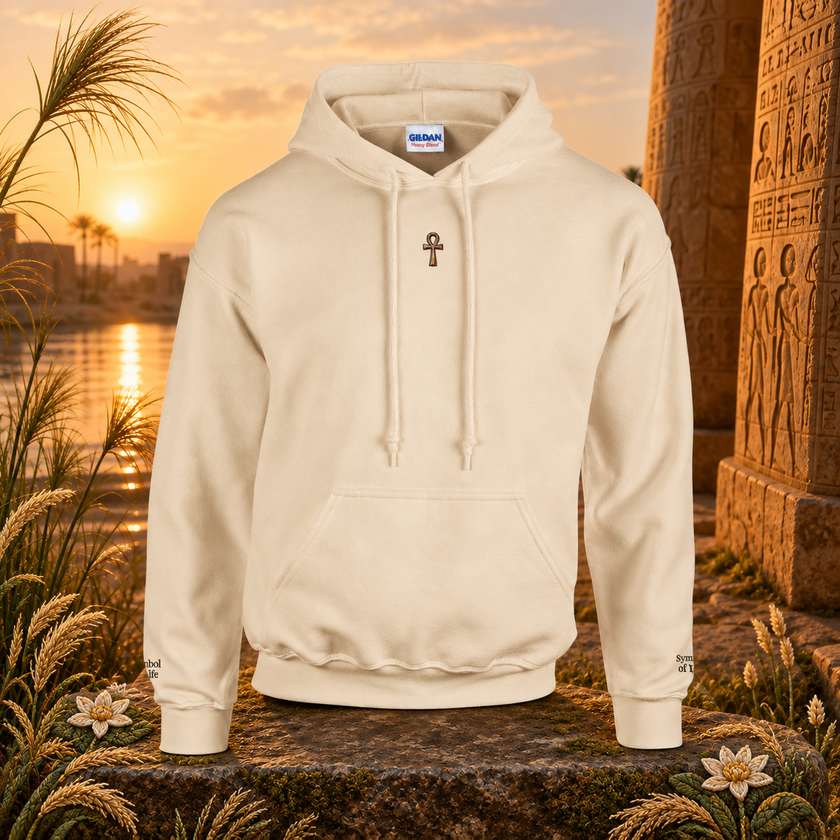 The Ankh – Symbol of Life — original product design in a realistic scene with embroidered environmental details.