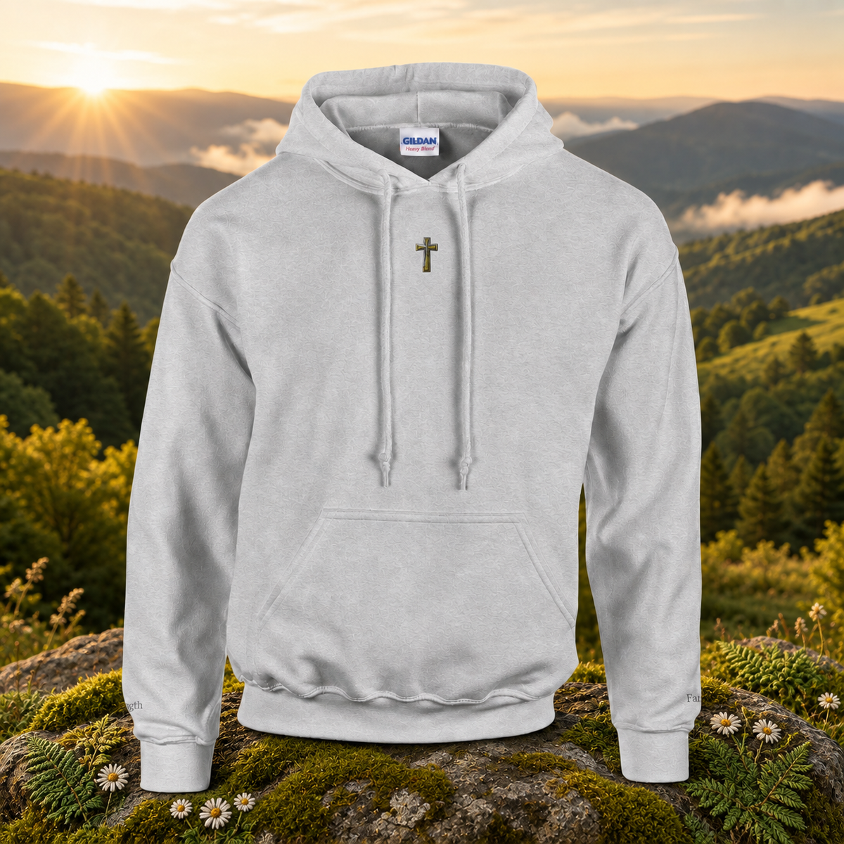 The Cross  – Faith &amp; Strength — original product design in a realistic scene with embroidered environmental details.