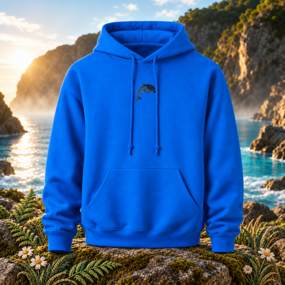 The Dolphin – Joy, Harmony &amp; Intelligence — original product design in a realistic scene with embroidered environmental details.
