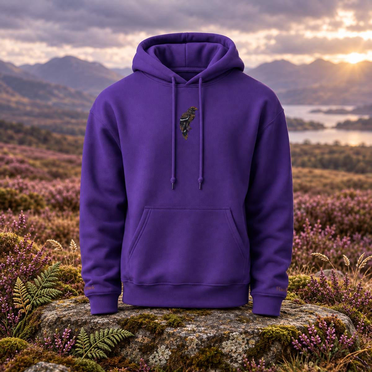 The Hawk – Vision, Focus &amp; Spiritual Guidance — original product design in a realistic scene with embroidered environmental details.