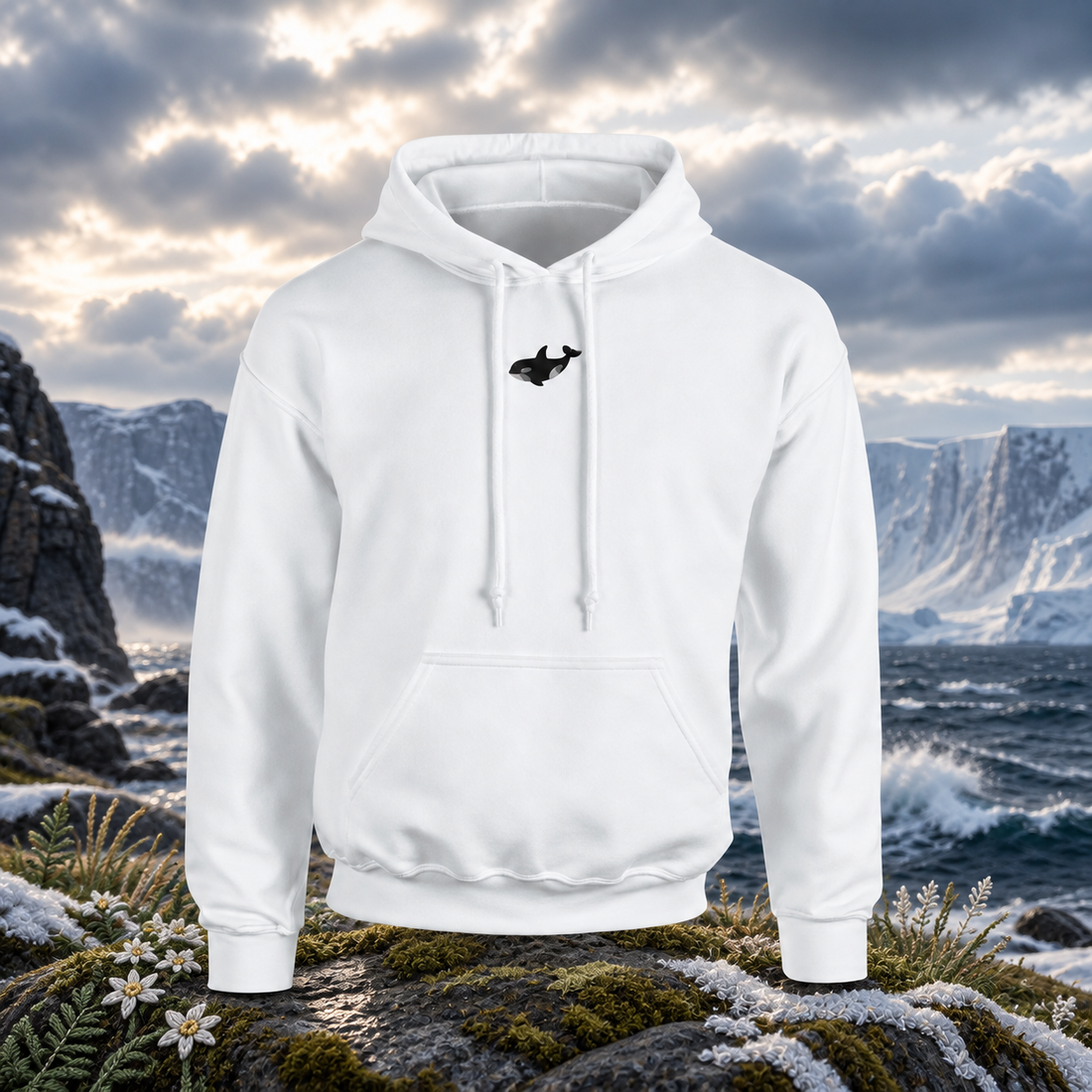The Killer Whale – Power, Unity & Intelligence — original product design in a realistic scene with embroidered environmental details.