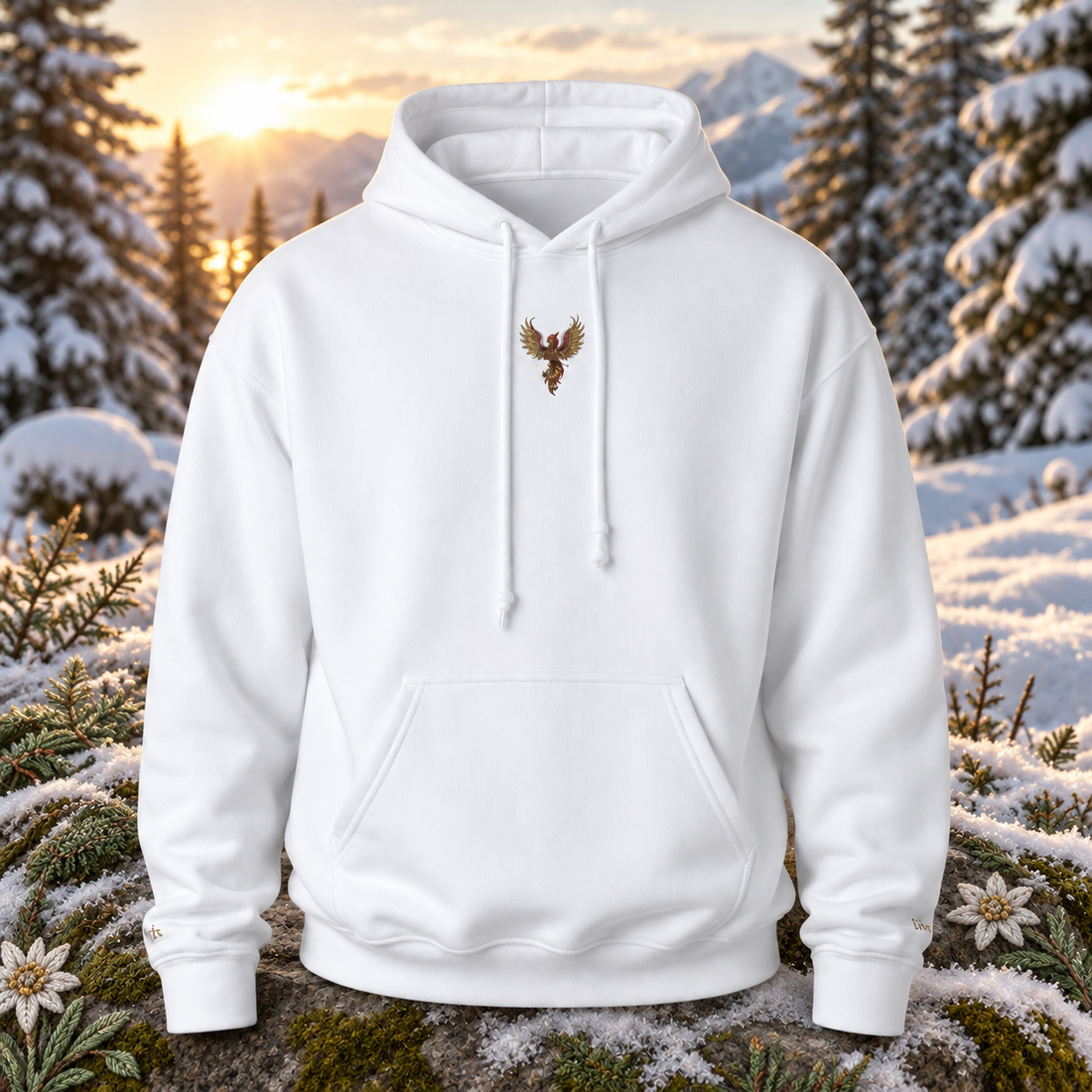 The Phoenix – Rebirth, Transformation &amp; Immortality — original product design in a realistic scene with embroidered environmental details.