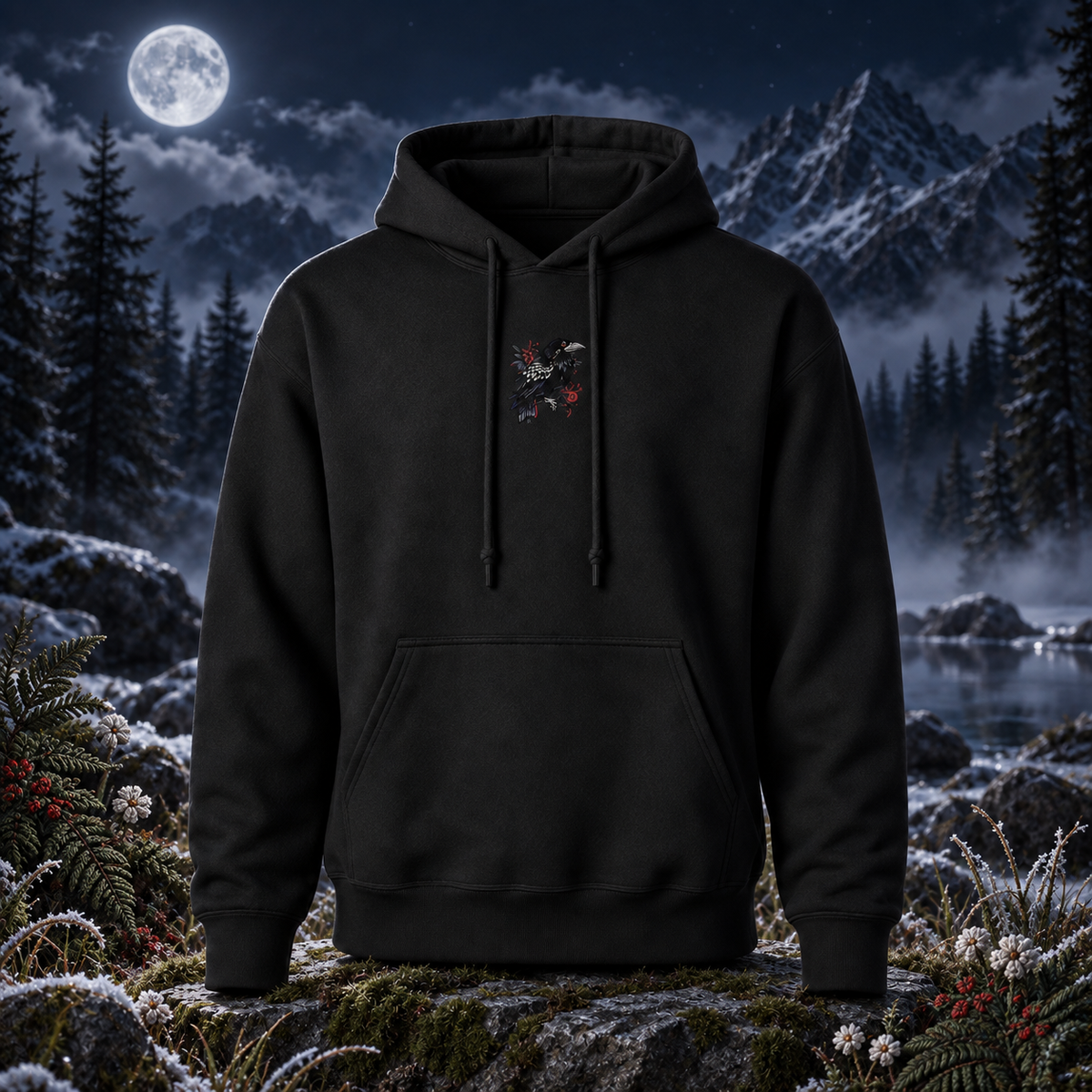 The Raven – Mystery, Transformation &amp; Deep Wisdom — original product design in a realistic scene with embroidered environmental details.