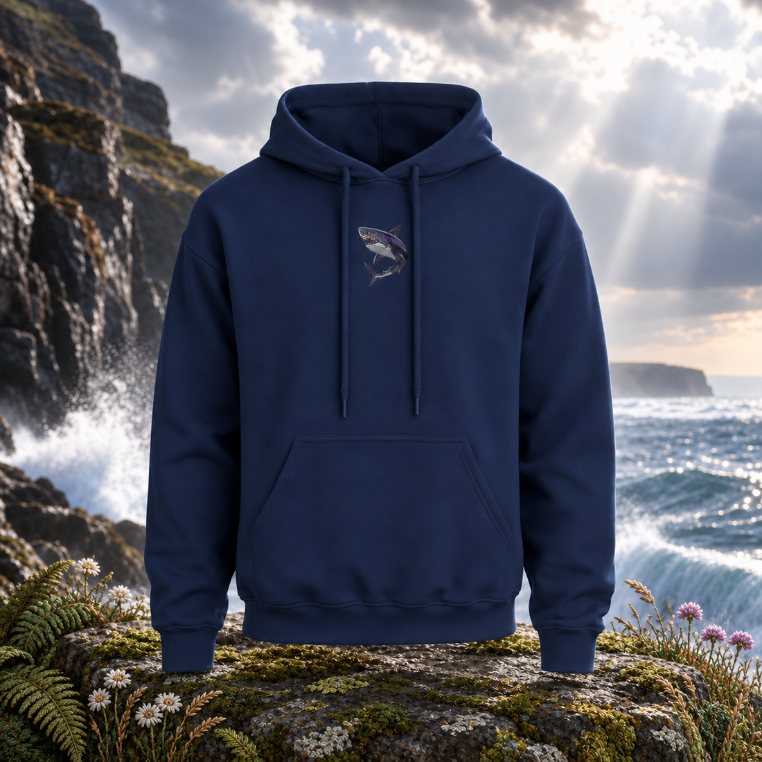 The Shark – Focus, Power &amp; Flow — original product design in a realistic scene with embroidered environmental details.