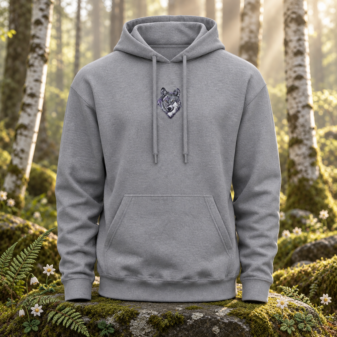 The Wolf – Instinct, Strength & Inner Guidance — original product design in a realistic scene with embroidered environmental details.