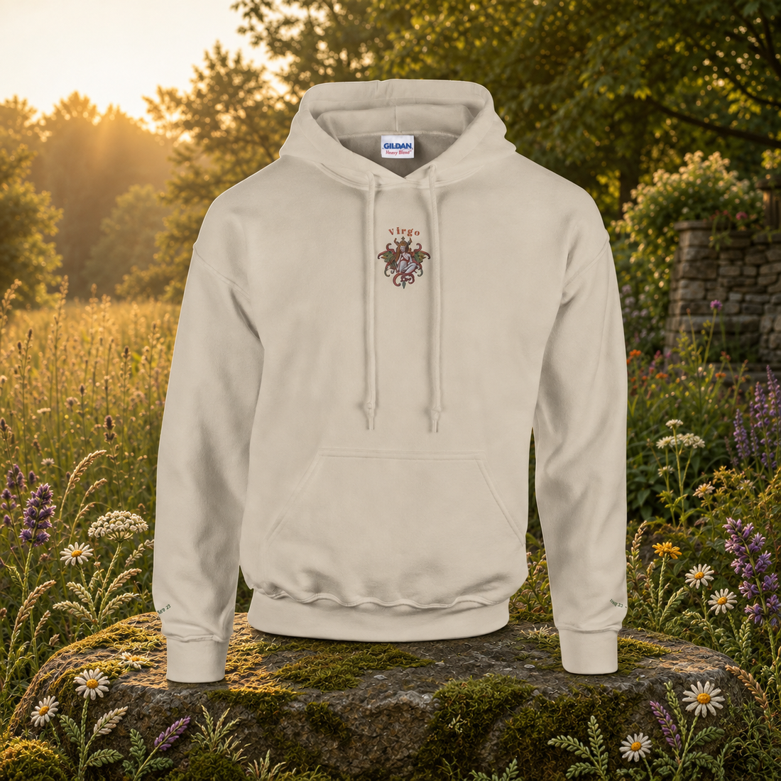 Virgo (August 23 - September 22) – The Analytical Perfectionist — original product design in a realistic scene with embroidered environmental details.