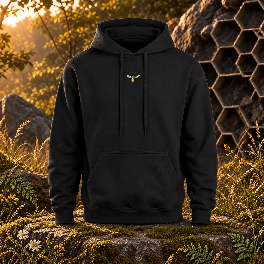 Wasp – Focus & Determination — original product design in a realistic scene with embroidered environmental details.