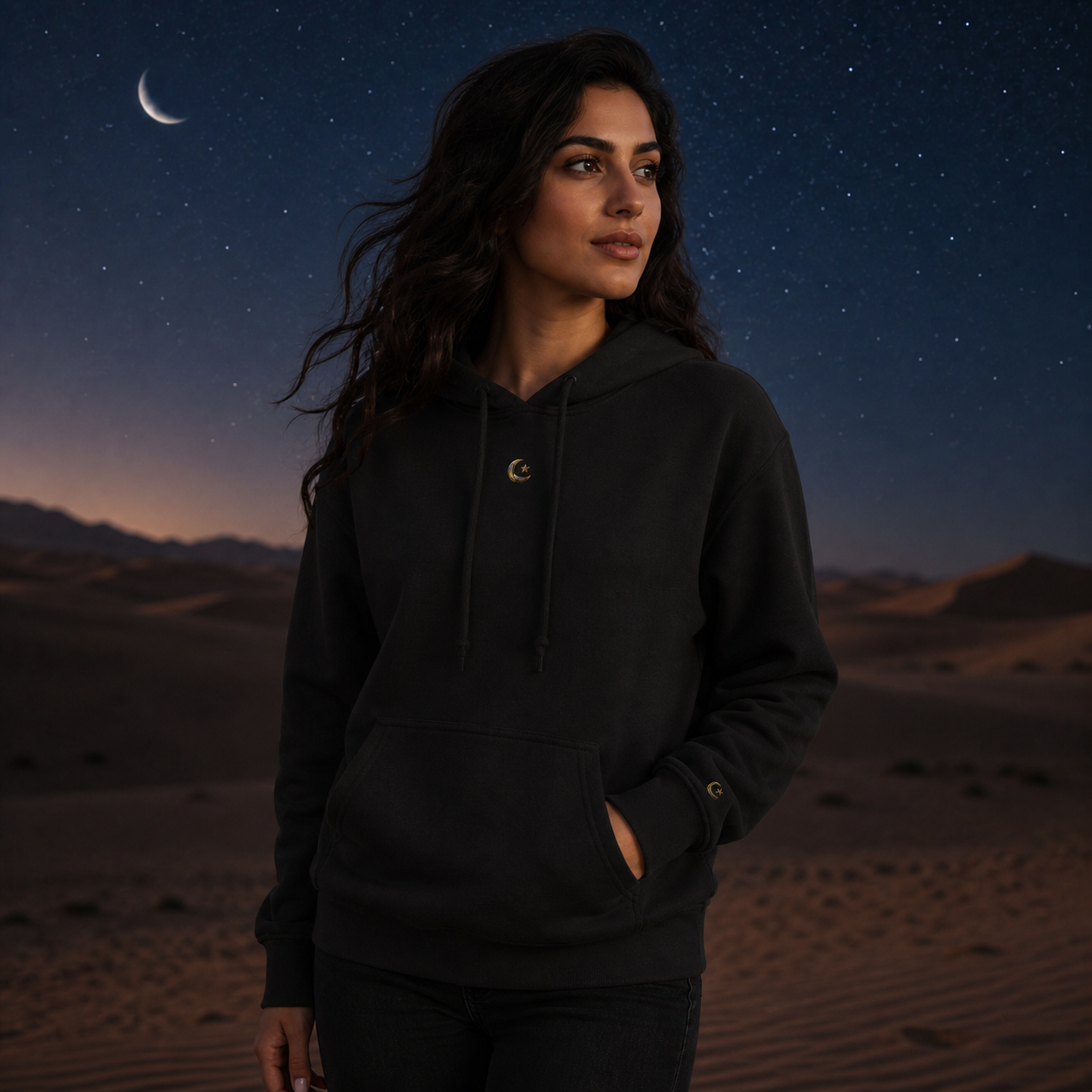Crescent &amp; Star Symbol Hoodie in Black – Bright Future product image