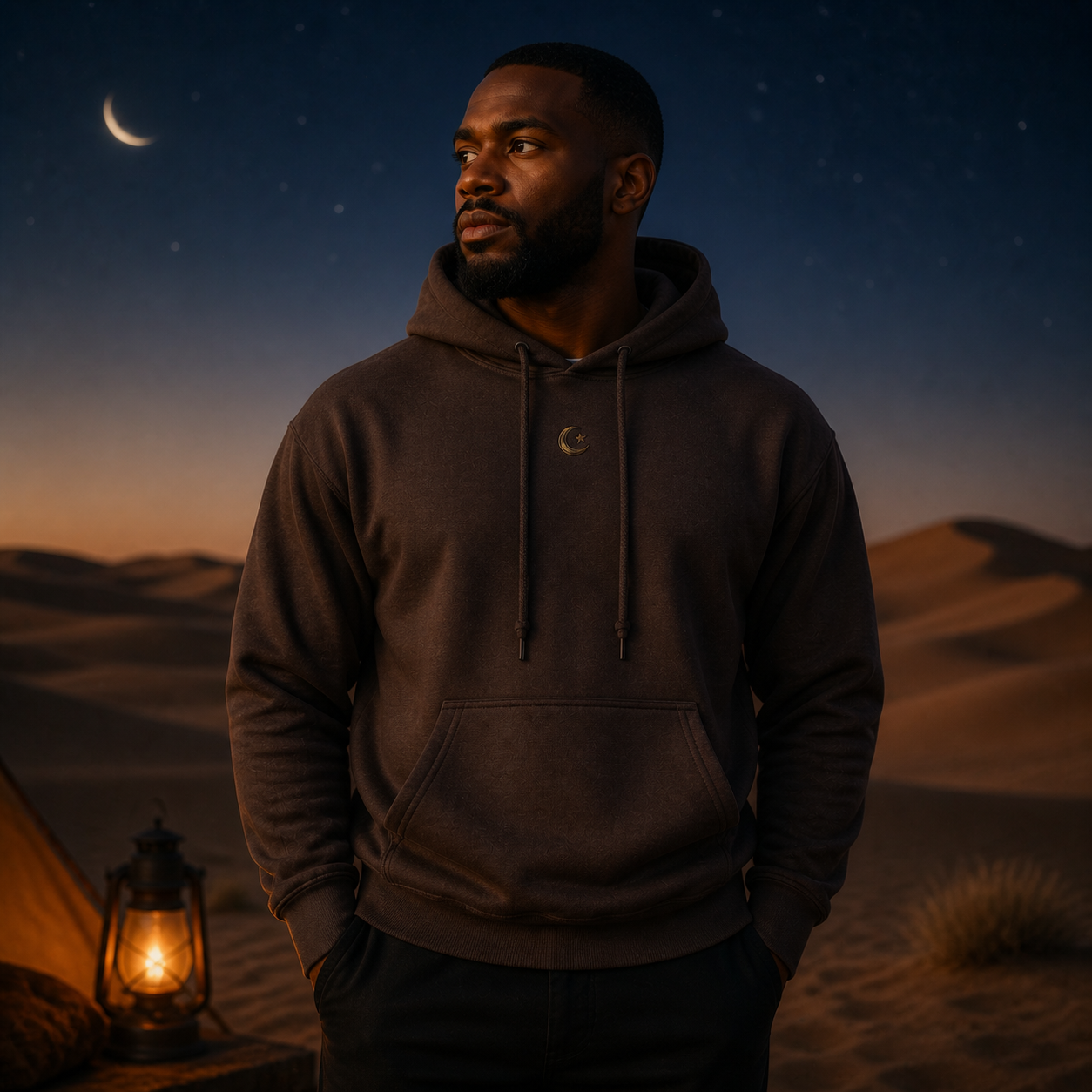 Crescent &amp; Star Symbol Hoodie in Dark Chocolate – Bright Future product image