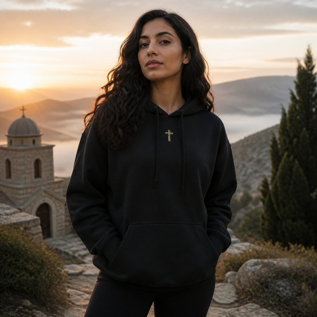 Cross Symbol Hoodie in Black – Bright Future product image