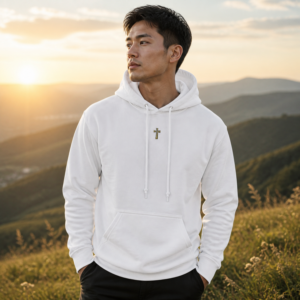 Cross Symbol Hoodie in White – Bright Future product image