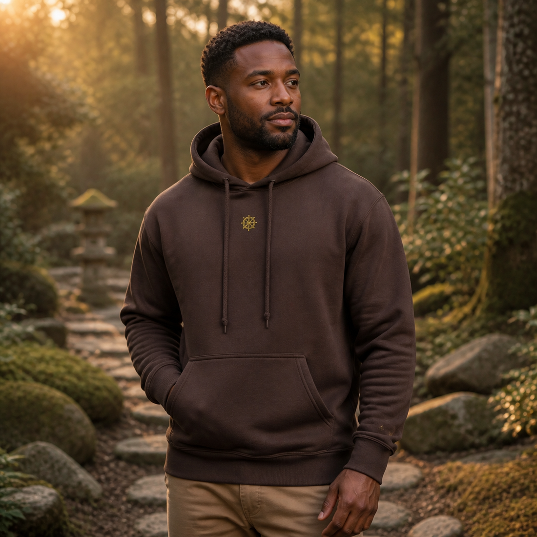 Dharma Wheel Symbol Hoodie in Dark Chocolate – Bright Future product image