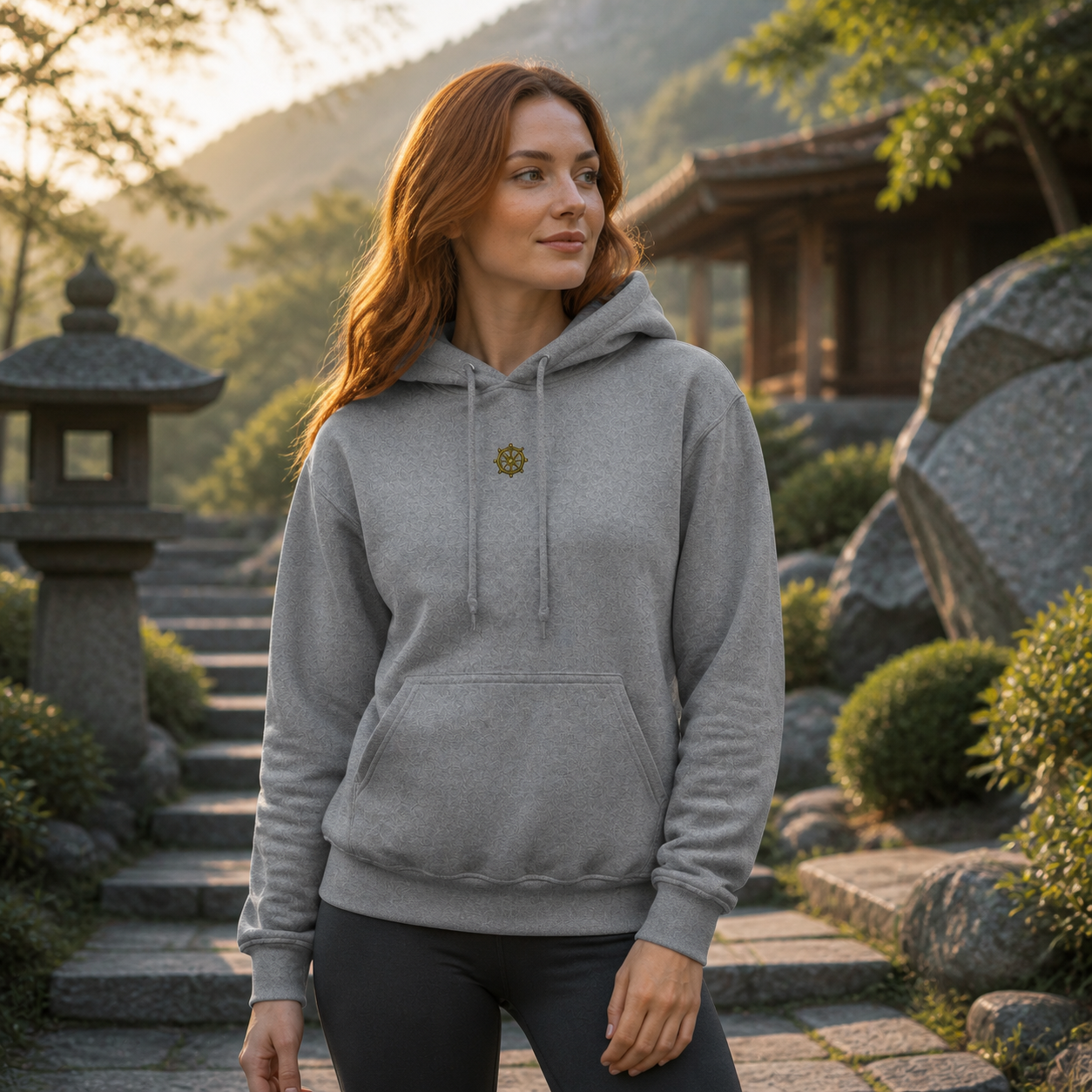 Dharma Wheel Symbol Hoodie in Graphite Heather – Bright Future product image