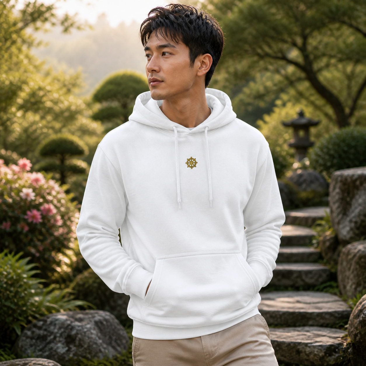 Dharma Wheel Symbol Hoodie in White – Bright Future product image