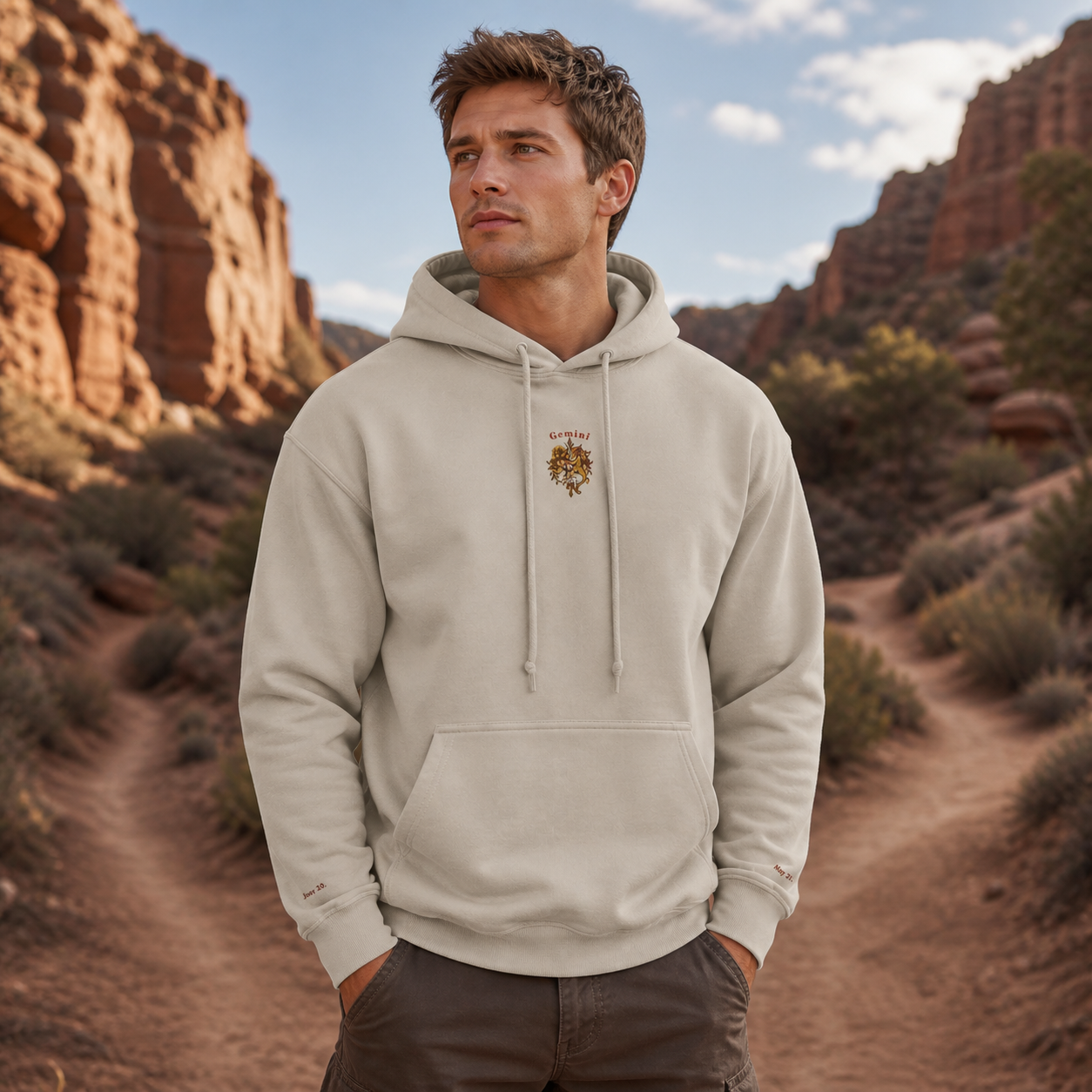 Gemini Zodiac Hoodie in Sand – Bright Future product image