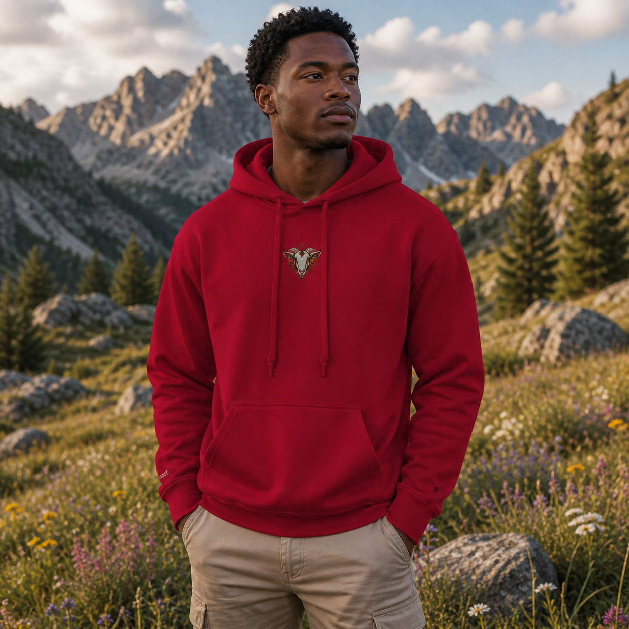 Goat Chinese Zodiac Hoodie in Cherry Red – Bright Future product image