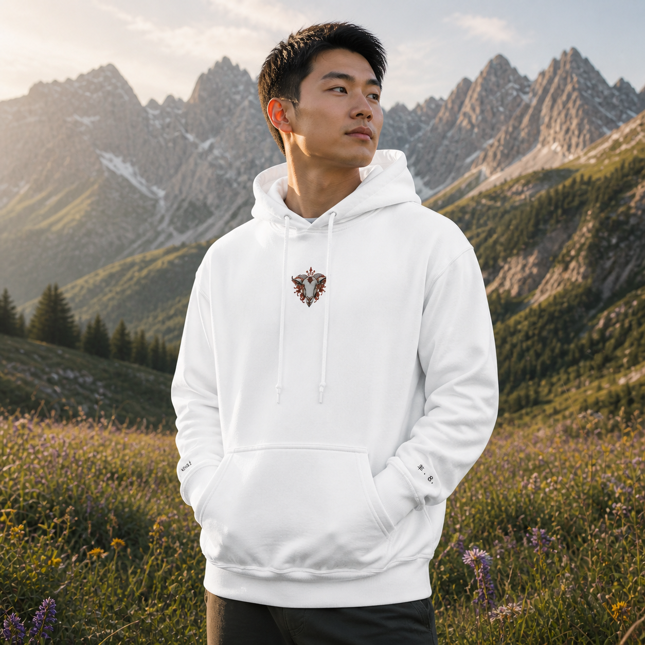 Goat Chinese Zodiac Hoodie in White – Bright Future product image