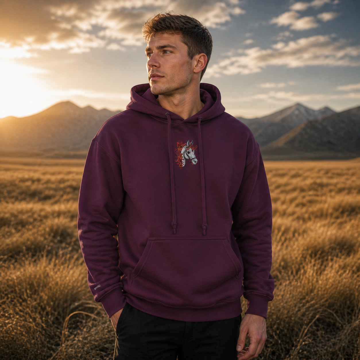 Horse Chinese Zodiac Hoodie in Maroon – Bright Future product image