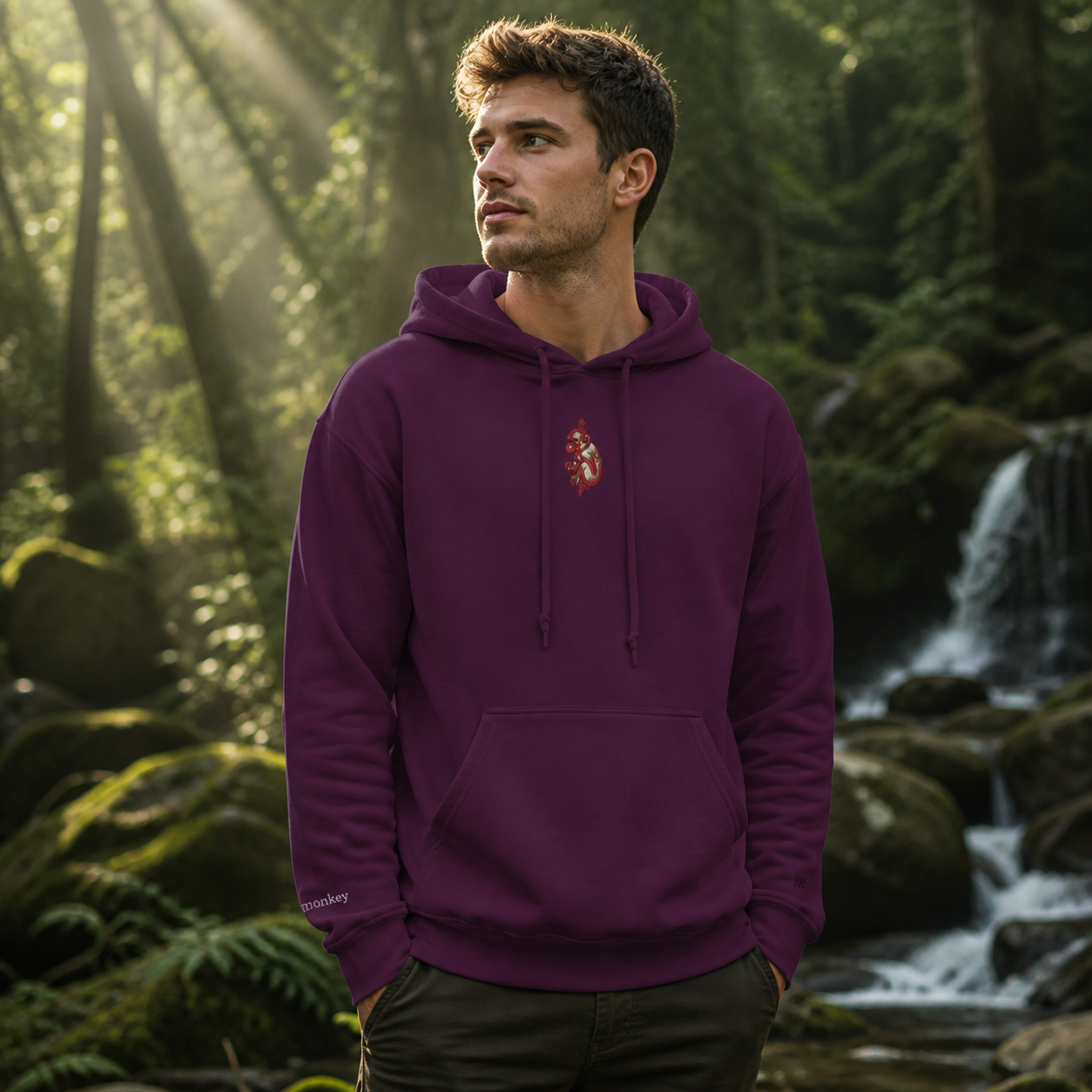 Monkey Chinese Zodiac Hoodie in Maroon – Bright Future product image