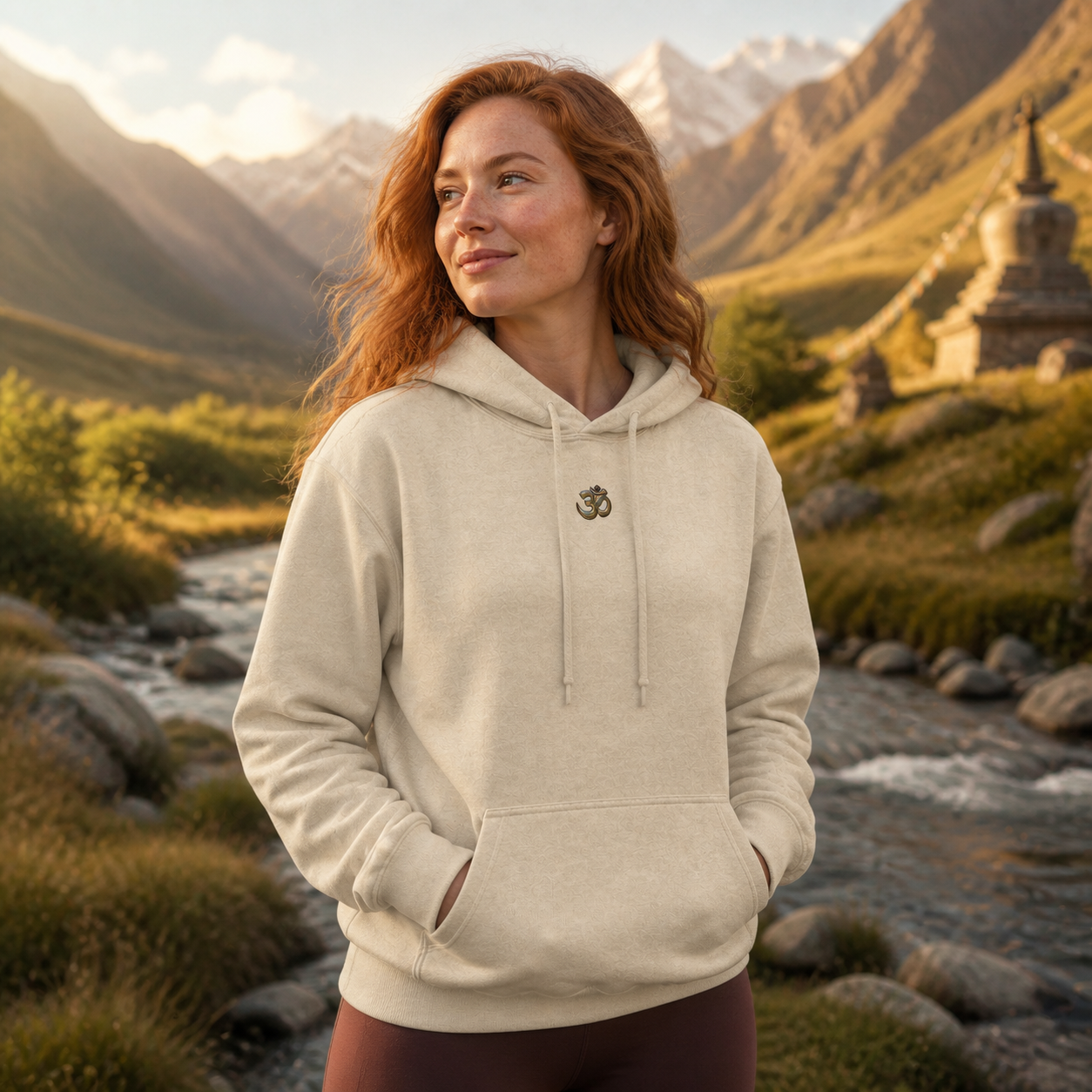 Om Symbol Hoodie in Sand – Bright Future product image