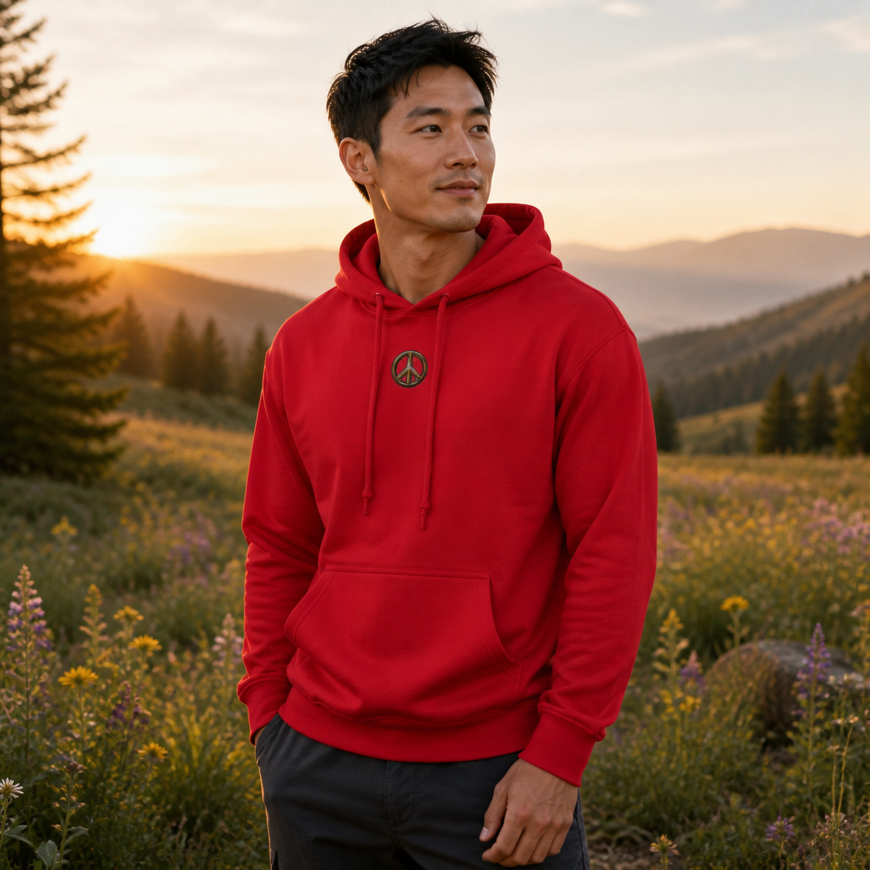 Peace Symbol Hoodie in Cherry Red – Bright Future product image