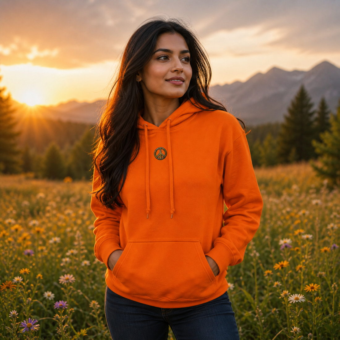 Peace Symbol Hoodie in Orange – Bright Future product image