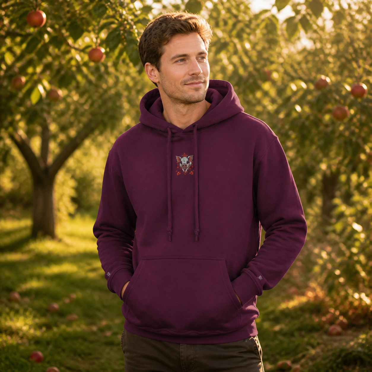 Pig Chinese Zodiac Hoodie in Maroon – Bright Future product image