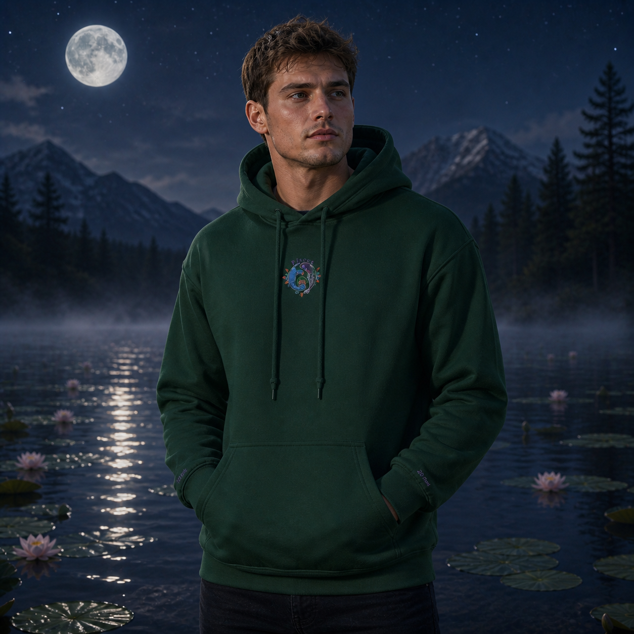 Pisces Zodiac Hoodie in Forest Green – Bright Future product image