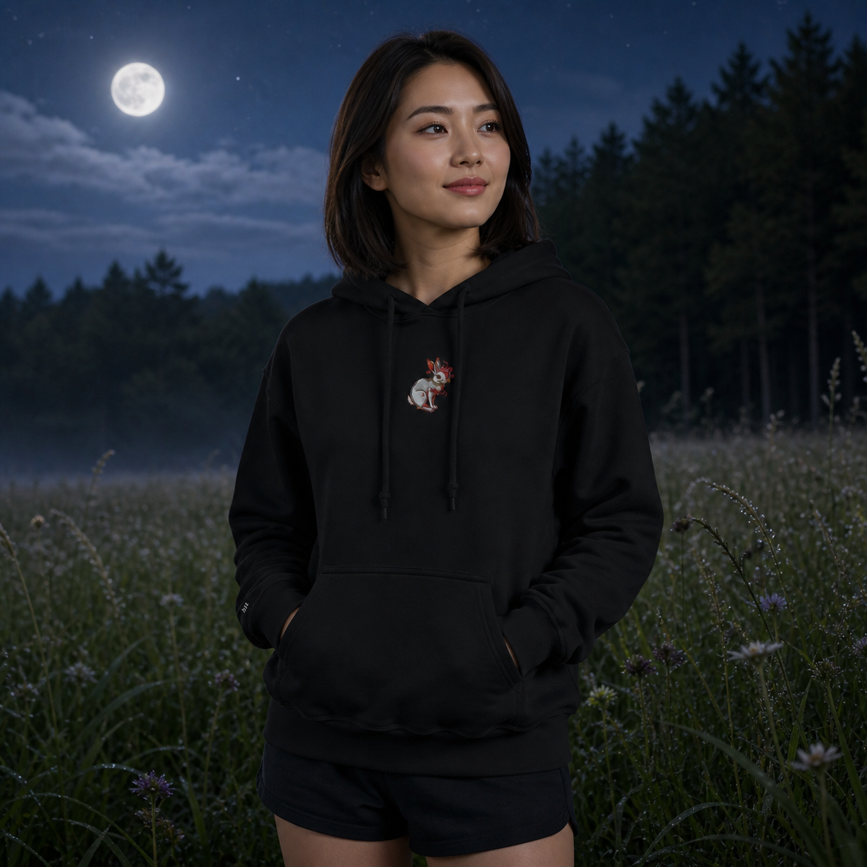Rabbit Chinese Zodiac Hoodie in Black – Bright Future product image