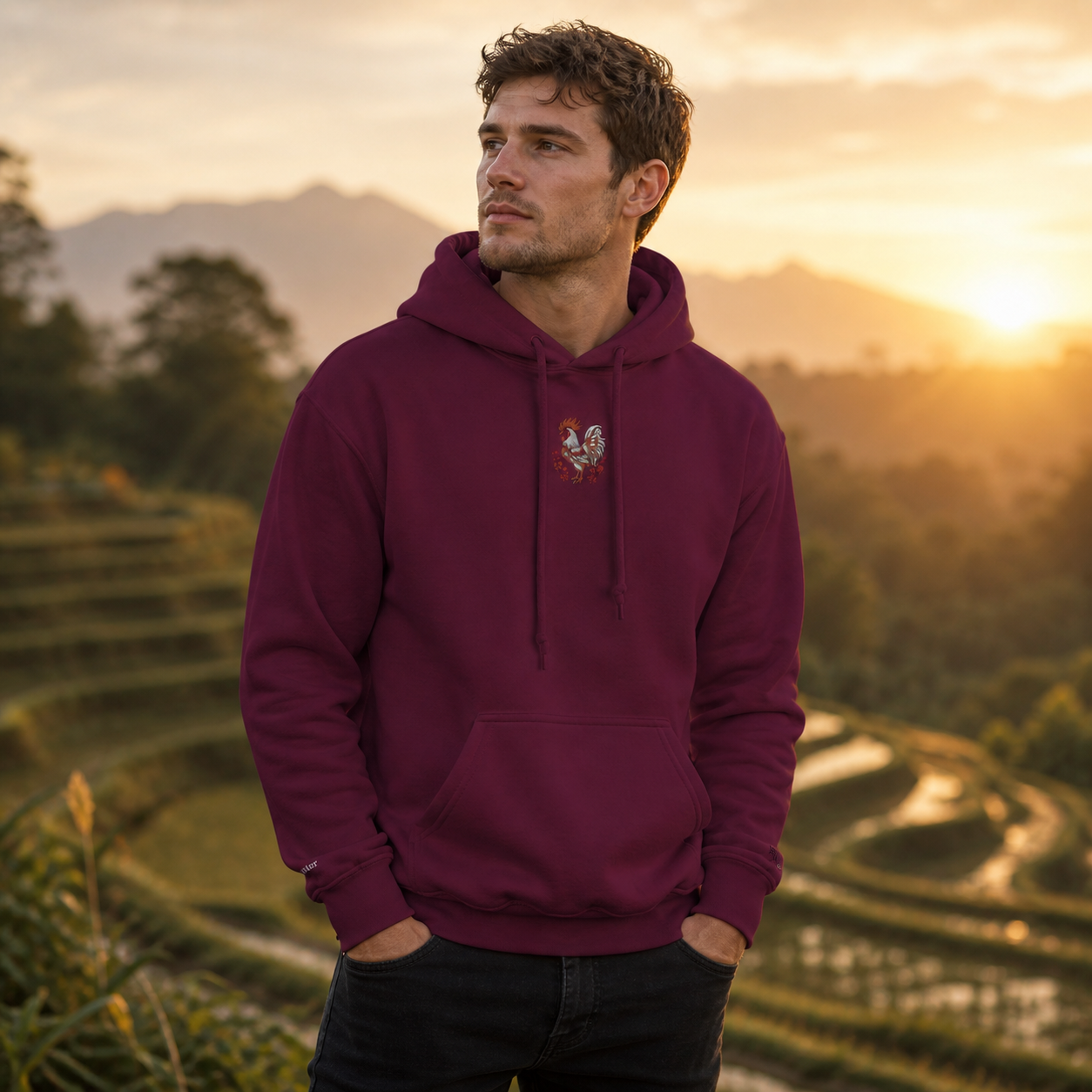 Rooster Chinese Zodiac Hoodie in Maroon – Bright Future product image