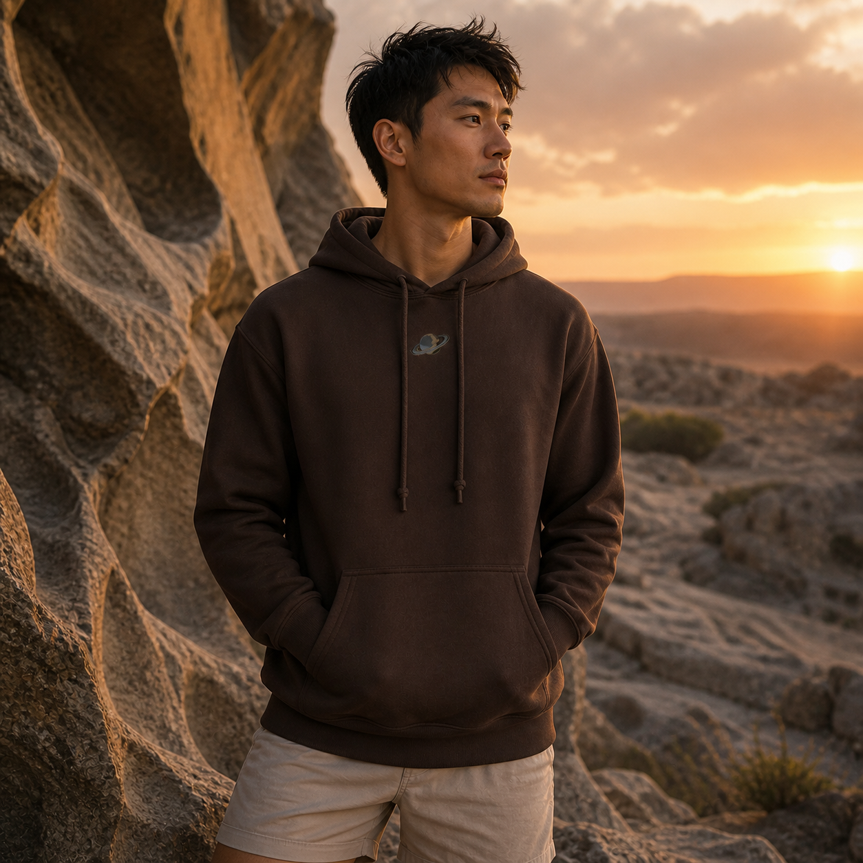 Saturn Planet Hoodie in Dark Chocolate – Bright Future product image