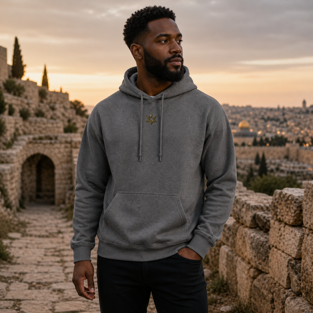 Star of David Symbol Hoodie in Dark Heather – Bright Future product image