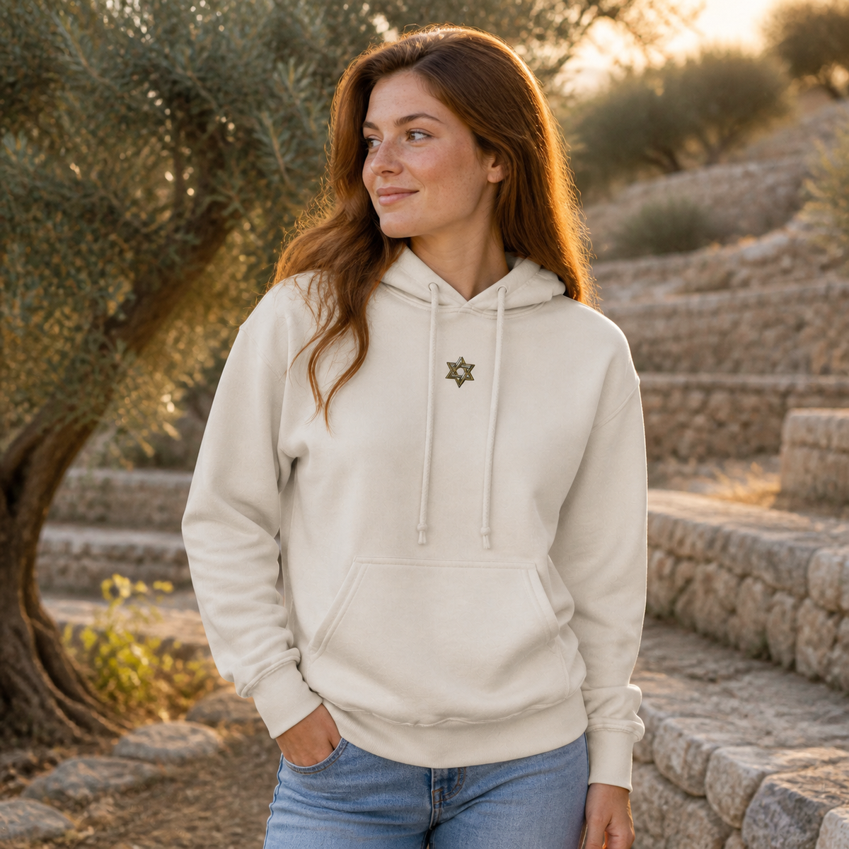 Star of David Symbol Hoodie in Sand – Bright Future product image