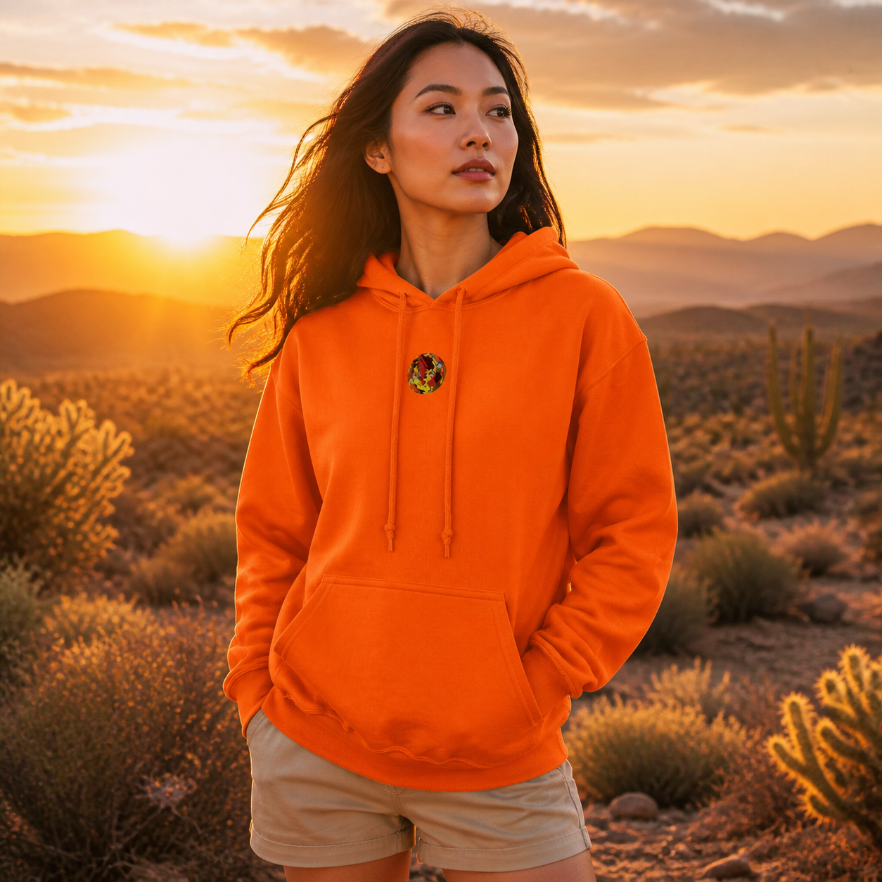 Sun Symbol Hoodie in Orange – Bright Future product image