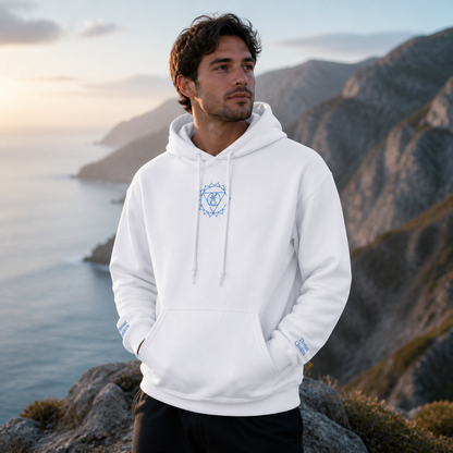Throat Chakra Hoodie in White – Bright Future product image