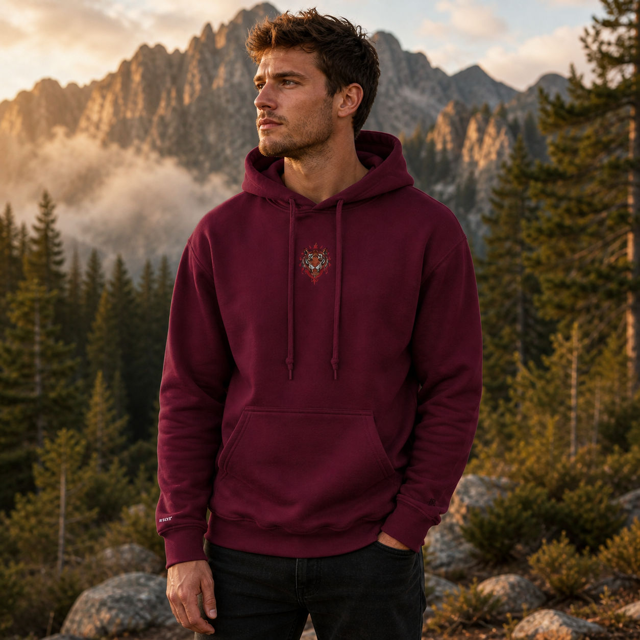 Tiger Chinese Zodiac Hoodie in Maroon – Bright Future product image