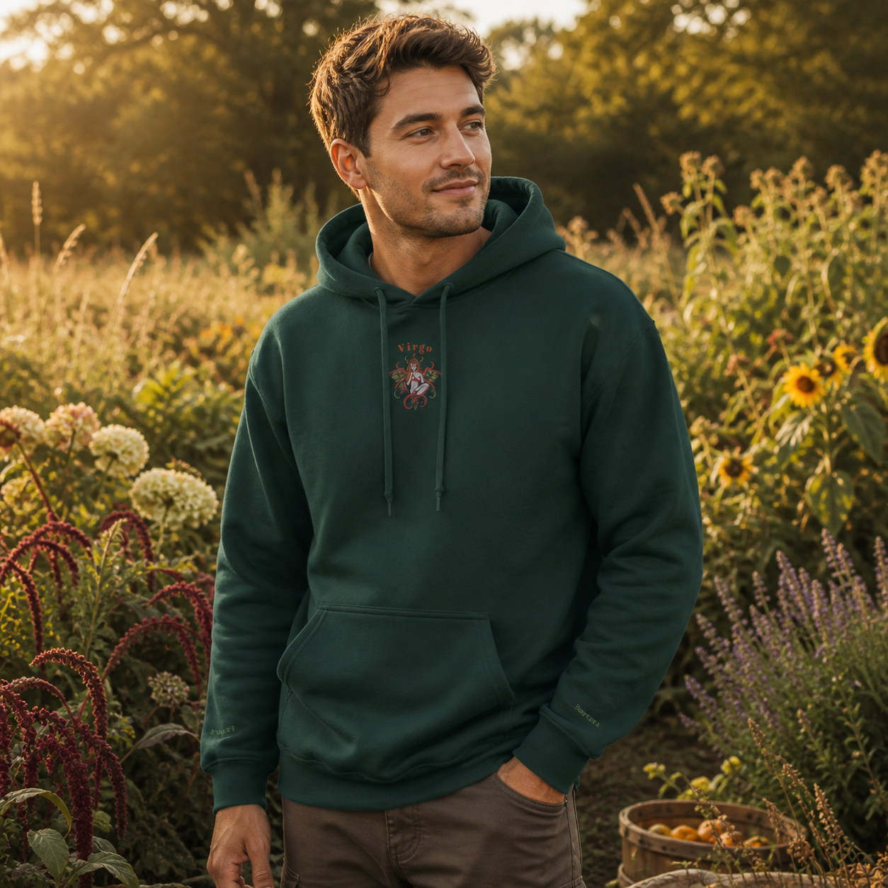 Virgo Zodiac Hoodie in Forest Green – Bright Future product image