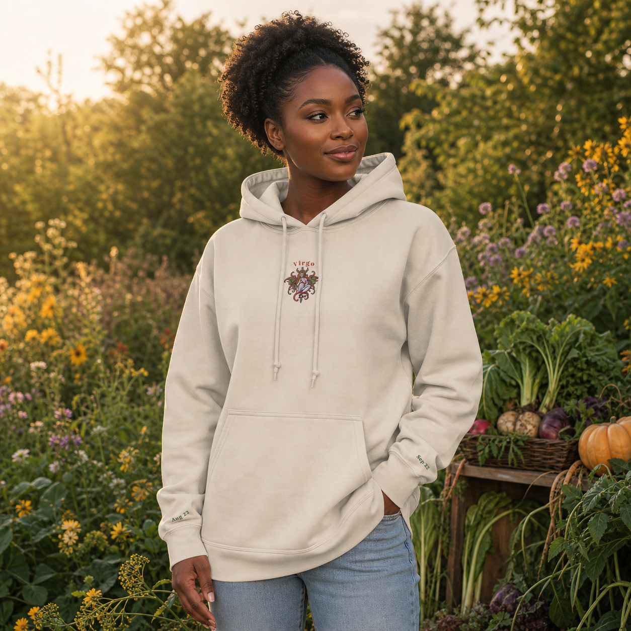 Virgo Zodiac Hoodie in Sand – Bright Future product image