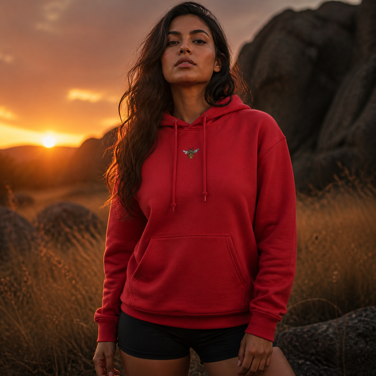 Wasp Hoodie – Focus &amp; Determination in Cherry Red – Bright Future product image