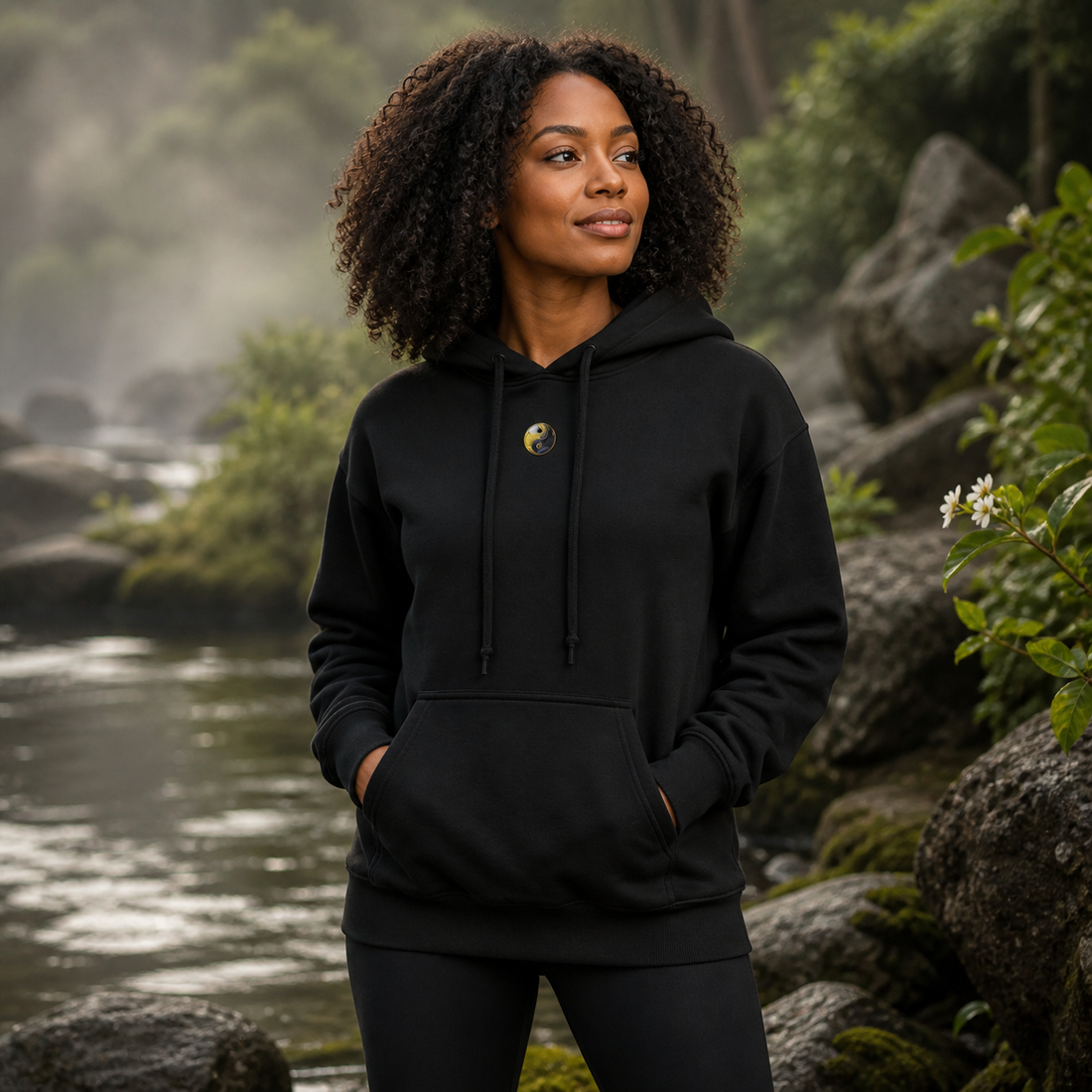 Yin &amp; Yang Symbol Hoodie in Black – Bright Future product image